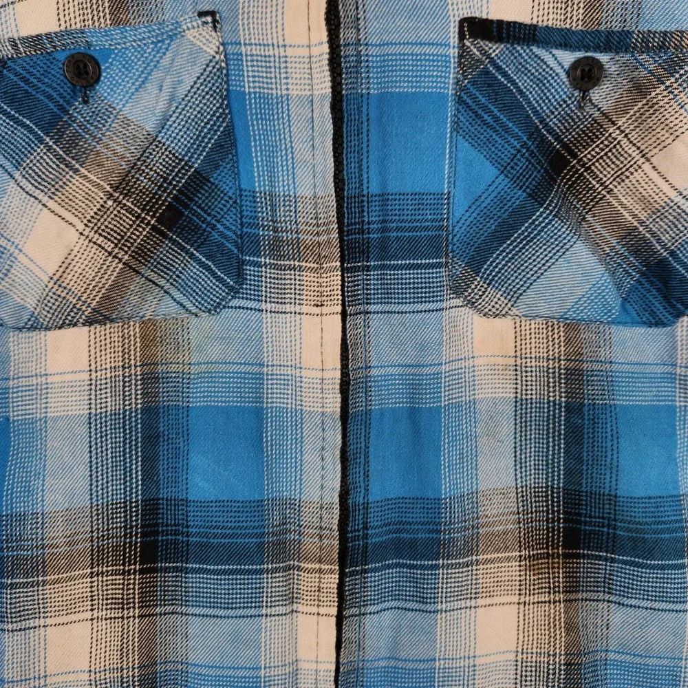 Vintage No Fear Hooded Flannel Shirt Jacket Boys Medium Plaid Skull Elbow Patch